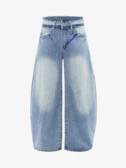 Vintage Washed Patchwork Distressed Scimitar Jeans