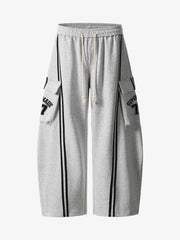 Cotton Web Stitching Letter Print Drawstring Barrel Pants