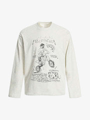 Hand-painted Cartoon Characters Printed Long-Sleeved T-Shirt