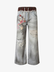 Waistband Patch Drawstring Jeans