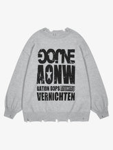 Letter Print Ripped Crew Neck Sweater