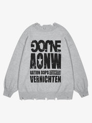 Letter Print Ripped Crew Neck Sweater