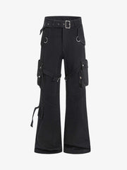 Multi-Pocket Cargo Flared Pants