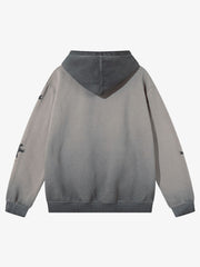 Street Washed Distressed Dark Skeletons Print Hoodie