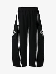 Cotton Web Stitching Letter Print Drawstring Barrel Pants