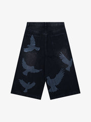 Distressed Dove-Print Denim Jort