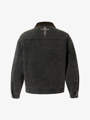Washed And Distressed Dark Graffiti Patchwork Jacket