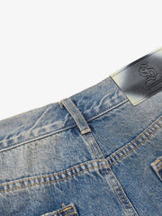 Vintage Washed Pleated Wide-Leg Jeans