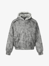 Faux Suede Vintage Wash Fur Hood Padded Jacket