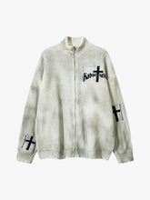 Ribbed Knit Dirty Dyed Embroidery Cross Sweater