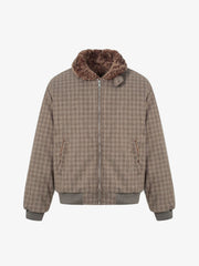 Retro Plaid Fur Collar Warm Padded Jacket