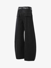 Retro Reverse Design Cloud Embroidered Barrel Jeans