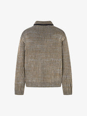 Knitted Retro Zipper Cardigan Stand Collar Vertical Striped Sweater