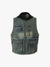 Functional Multi-Pocket Hooded Denim Vest
