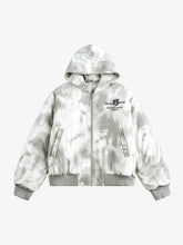 Vintage Tie-Dye Detachable Fur Collar Hooded Bomber Jacket