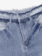 Vintage Washed Patchwork Distressed Scimitar Jeans