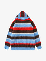 Detachable Hood Contrast Striped Mohair Pullover Sweater