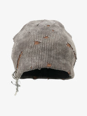 Retro Wasteland Style Distressed Knit Hanging Charm Beanie