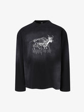 Vintage Washed Goat Print Long Sleeves T-Shirt