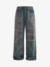Washed Ripple 3D Print Loose Wide-Leg Jeans