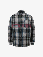 Street Washed Distressed Plaid Letter Print Long-Sleeve Shirt