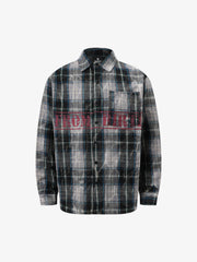 Street Washed Distressed Plaid Letter Print Long-Sleeve Shirt