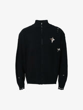 Distressed Ripped-Edge Turtleneck Diamond Star Zipper Knitted Sweater