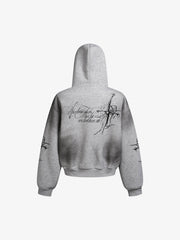 Street Wasteland Washed Cross Print Hooded Sweatshirt