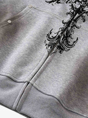 Street Wasteland Washed Cross Print Hooded Sweatshirt