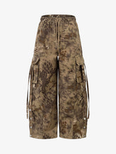 Adjustable Drawstring Python Camouflage Barrel Cargo Pants
