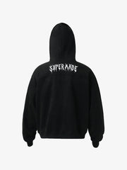 Vintage Suede Letter Embroidered Cropped Hooded Sweatshirt