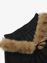 Detachable Fur Collar Drawstring Baggy Pants