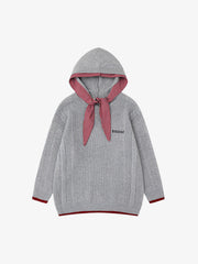 Retro Plaid Tie Hooded Knit Sweater