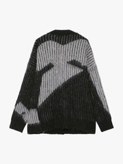 Knitted Fleece Cardigan Irregular Pattern Sweater