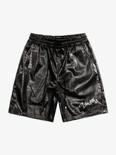 Letter Embroidered Leather Shorts
