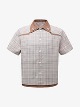 Faux Two-piece Pearl Button Plaid Short-Sleeved Shirt