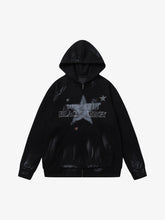 Retro Wasteland Star-Print Brush Ink Print Cardigan Hoodie