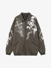 Retro Dark Skull Cross Print Lapel Zipper Jacket