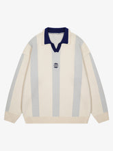 Vertical Striped Colorblock Lapel Sweater