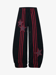Striped Patchwork Star Embroidered Barrel Sweatpants