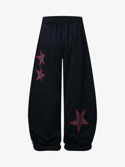 Striped Patchwork Star Embroidered Barrel Sweatpants