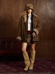 Vintage Workwear Patch Lamb Fleece Long Parka Jacket
