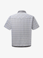 Faux Two-piece Pearl Button Plaid Short-Sleeved Shirt