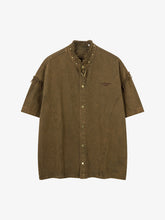 Rivet Deconstructed Split Stitching Denim Short-Sleeved Shirt