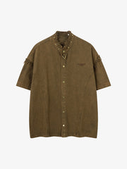 Rivet Deconstructed Split Stitching Denim Short-Sleeved Shirt