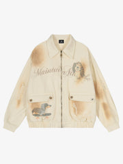 Rust Washed Vintage Dog Graphic Workwear Jacket