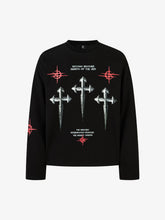 Letter Print Waffle Cross Long-Sleeved T-Shirt