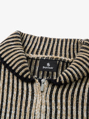 Knitted Retro Zipper Cardigan Stand Collar Vertical Striped Sweater