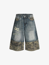 Camouflage Hem Patchwork Denim Shorts