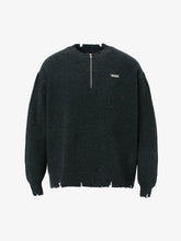Vintage Knitted Distressed Raw Hem Half Zip Pullover Sweater